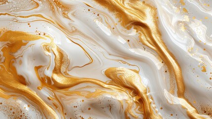 Fototapeta premium A luxurious background of swirling marble patterns in rich gold and white tones, with a touch of metallic sheen