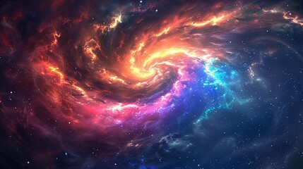 A mesmerizing background of swirling galaxy spirals in vibrant neon colors against a dark starry sky