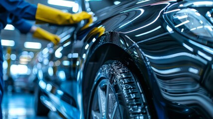 Fototapeta premium Detailing a car with a wet wash and soapy water