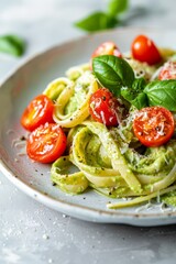 Delicious Creamy Avocado Lemon Pasta with Cherry Tomatoes and Parmesan Garnish for Fresh Summer Meals
