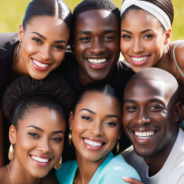 Grupo de jovens amigos negros sorrindo