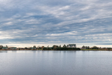 View of the Dalvay Lake and the Dalvay by the Sea Hotel in the north shore of the Prince Edward Island, Canada