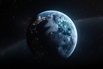 Obraz premium Earth From Space Showing continents And City Lights At Night