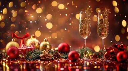 Sparkling Celebration: Champagne and Christmas Decorations