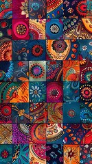 Fototapeta premium A rich background of traditional ethnic patterns in vibrant colors and detailed designs