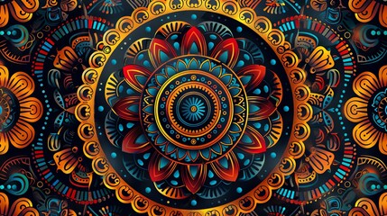 A rich background of traditional ethnic patterns in vibrant colors and detailed designs