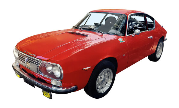 Lancia Fulvia Sport 1.3 S Zagato, isolated. Vignola - Modena Italy, august 21, 2021