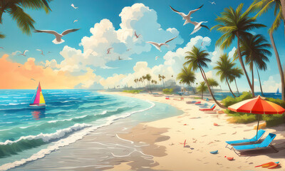 Naklejka premium happy summer beach vector background 