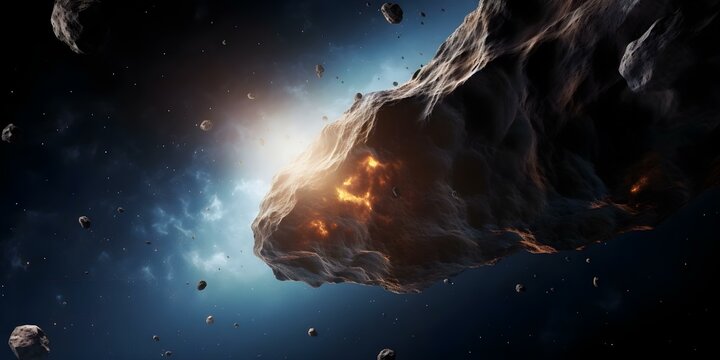 An Impressive View of an Approaching Asteroid in the Expansive Cosmos. Concept Astrophotography, Astronomy, Space Exploration, Celestial Events, Intriguing Cosmos