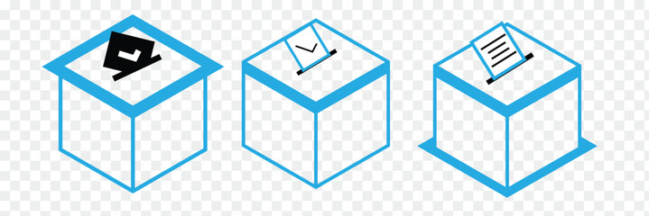 Vote ballot box icon set. Voting box logo, symbol.