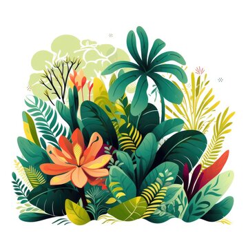 Vibrant Jungle Scene with Abstract Green Leaves on White Canvas