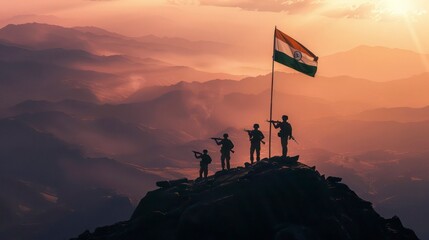 Independence day india illustration of indian army holding their flag, Generative ai