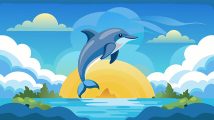 dolphin jumping river vector illustration