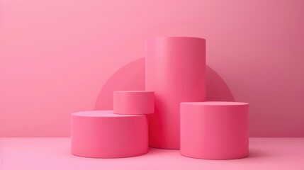 Pink Background. Abstract Three-Dimensional Product Presentation Podium for Cosmetic Display