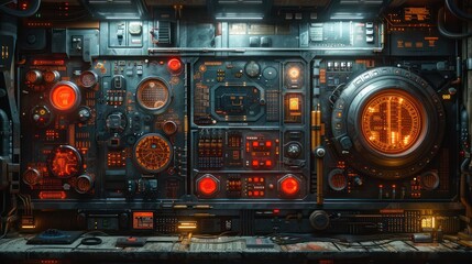 Obraz premium Futuristic Control Panel with Red Lights