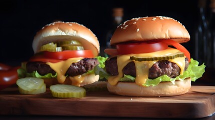 Savory Cheeseburger Stack: Layers of Flavor on a Dark Background