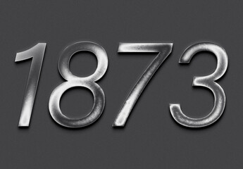 Chrome metal 3D number design of 1873 on grey background.