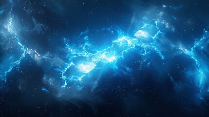 Fototapeta premium A striking background of electric blue pulses and sparks against a dark, stormy sky