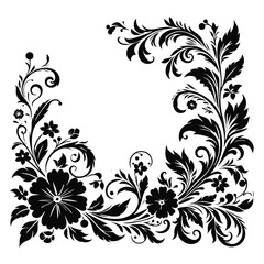 Floral Corner border design black vector with white color background