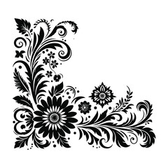 Floral Corner border design black vector with white color background