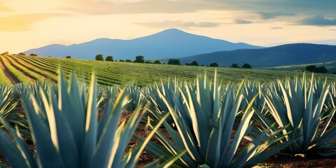 Agave Field in South America A Source for Tequila and Cosmetics. Concept Agave Plant, Tequila Production, South American Agriculture, Aloe Vera Substitute, Cosmetic Ingredients