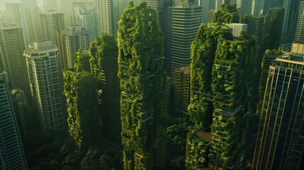 Splendid environmental awareness city with vertical forest concept of metropolis covered with green plants