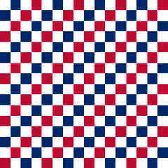 Chessboard background design in vibrant USA flag colors. Red, white, and blue squares create a patriotic and creative theme, perfect for various events, marketing, and digital projects. USA flag color