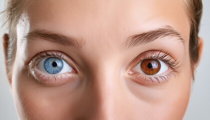 Obraz premium A close-up shot of a person's eyes, one blue and one brown, showcasing heterochromia, with a