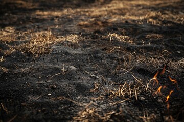 Obraz premium Scorched Earth Landscape: Spring Fires Destroy Grass in Nature Background