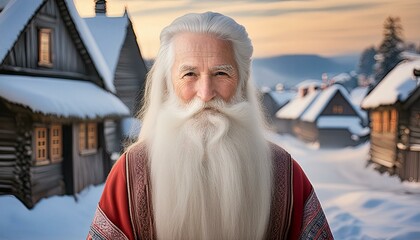 Fototapeta premium An elderly man with a long, flowing white beard and kind, wrinkled eyes. He is dressed 