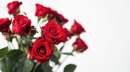 Fototapeta premium A stunning bouquet of red roses stands out against a crisp white background in this isolated cutout image