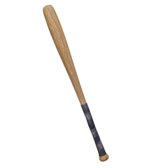 3d render wooden baseball bat with transparent background