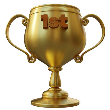 3d render first place champion gold trophy cup with transparent background