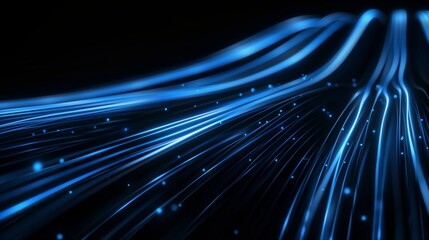 Blue light wave on dark background, Dynamic blue light lines creating a wave shape in a dark space
