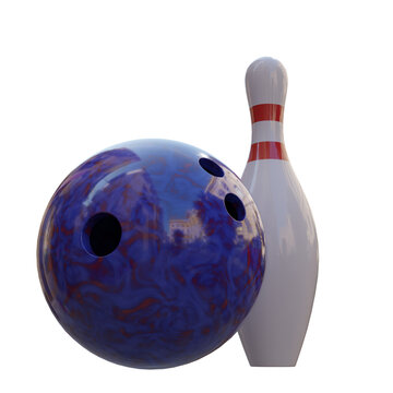 3d render bowling ball and pin with transparent background