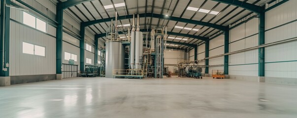 Obraz premium A panoramic view of a vacant industrial plant with visible steel piping and support structures