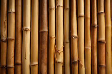 Fototapeta premium Close up of natural brown bamboo stalks arranged in a row