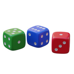 3d render three dices green blue red with transparent background