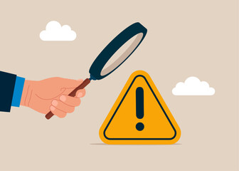 Investigate incident with exclamation attention sign. Modern vector illustration in flat style. 