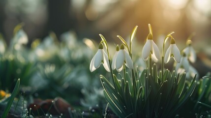 Springtime features white snowdrops