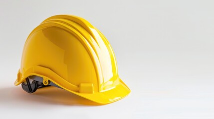 Construction safety Bright yellow hard hat on white background with space for text