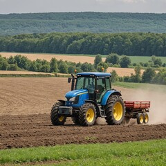 Rural Landscape Tractor in Vibrant Green Field