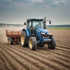 Obraz premium Rural Landscape Tractor in Vibrant Green Field