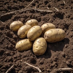 Organic Harvest Fresh Potatoes in Earth  Natural Bounty Concept
