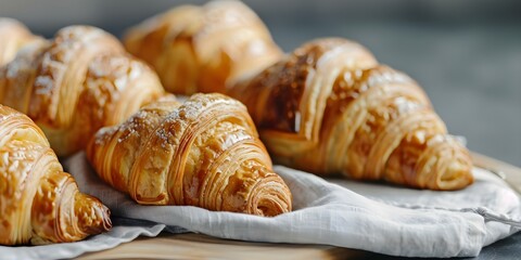 French croissants in a cinematic studio A visually captivating capture. Concept Food Photography, Cinematic Studio, French Croissants, Visually Captivating, Creative Composition