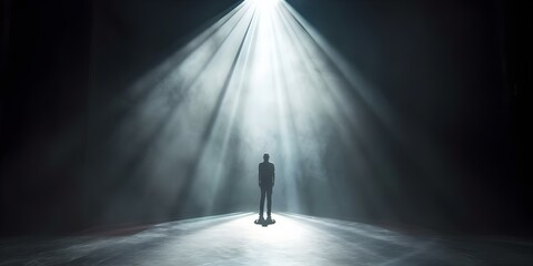 Shadows and soft lights combine to create a mysterious atmosphere on stage. Concept Stage Lighting, Shadows, Mysterious Atmosphere