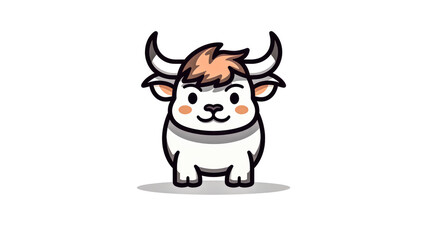 A cartoon cow with horns and a smile on its face.