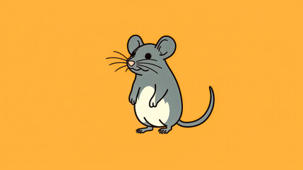 A cartoon mouse is standing on a yellow background.