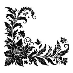 Floral Corner border design black vector with white color background