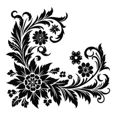 Floral Corner border design black vector with white color background